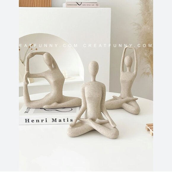 3 Yoga Poses Sandstone Sculptures Ceramic Resin NWOT - Picture 6 of 6